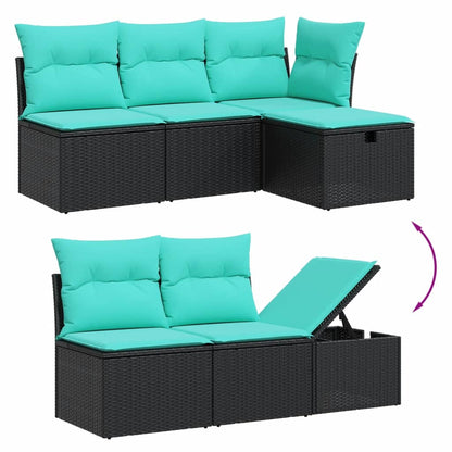 7-teiliges Gartensofa-Set mit Kissen, schwarzes Polyrattan