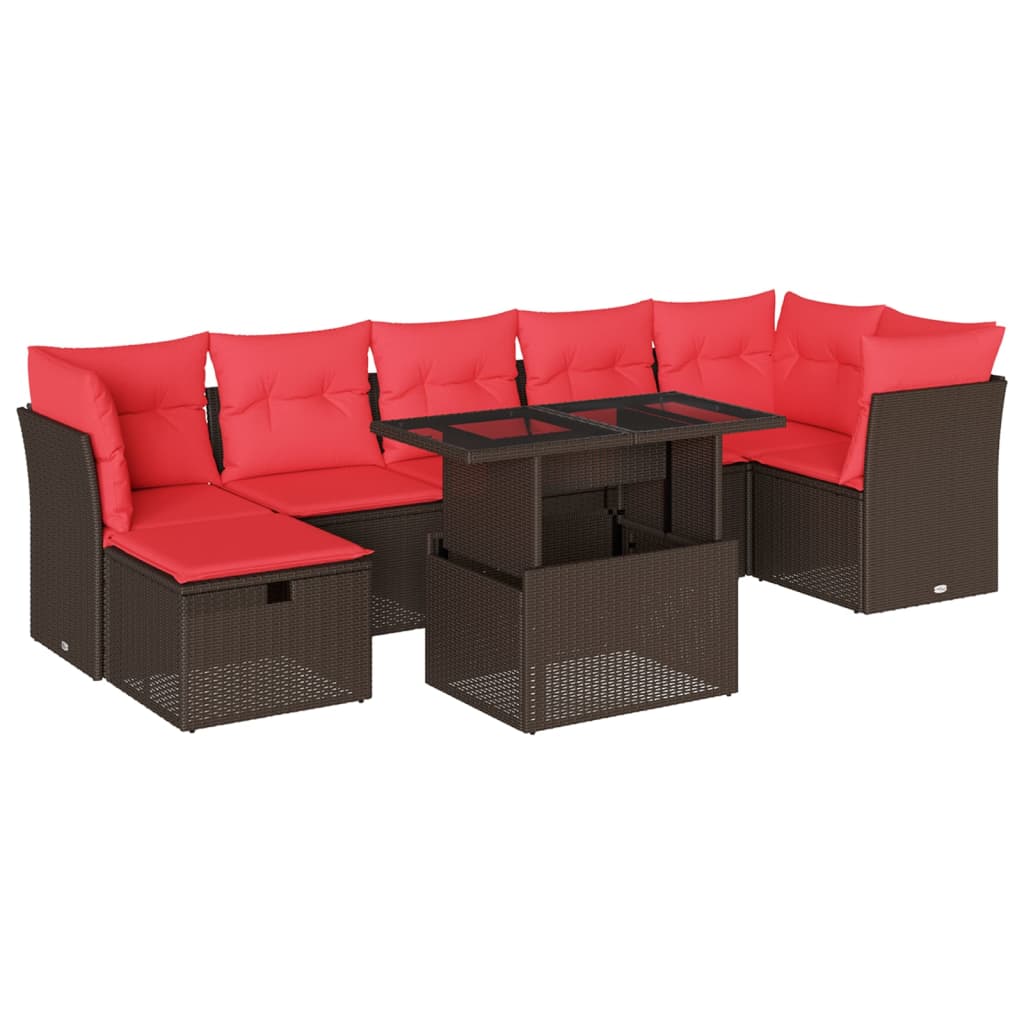 8-teiliges Gartensofa-Set mit Kissen, braun, Polyrattan