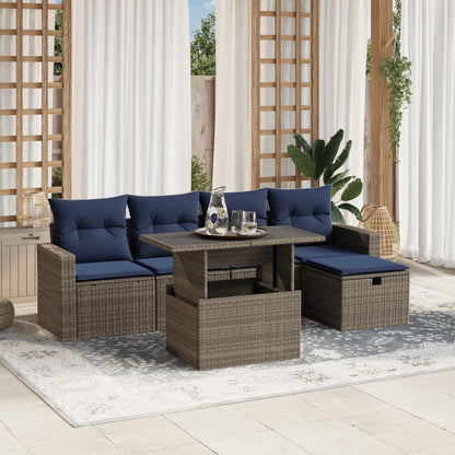 6-teiliges Gartensofa-Set mit Kissen, grau, Polyrattan