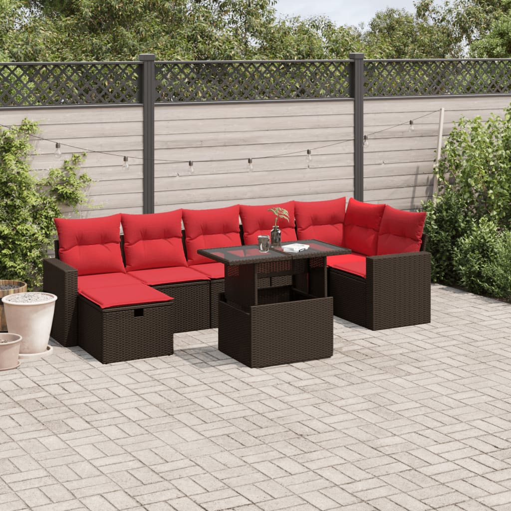 8-teiliges Gartensofa-Set mit Kissen, braun, Polyrattan