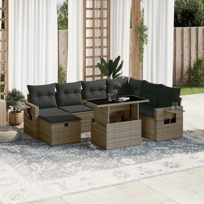 8-tlg. Garten-Sofagarnitur mit Kissen Grau Poly Rattan