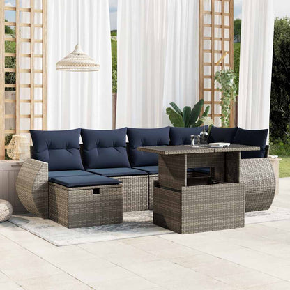 7-teiliges Gartensofa-Set mit Kissen, grau, Polyrattan
