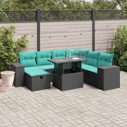 8-teiliges Gartensofa-Set mit Kissen, schwarzes Polyrattan