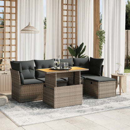 6-tlg. Garten-Sofagarnitur mit Kissen Grau Poly Rattan