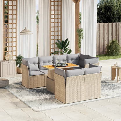 8-tlg. Garten-Sofagarnitur mit Kissen Beige Poly Rattan