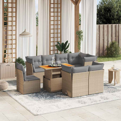 9-tlg. Garten-Sofagarnitur mit Kissen Beige Poly Rattan