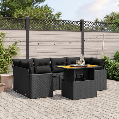 7-tlg. Garten-Sofagarnitur mit Kissen Schwarz Poly Rattan