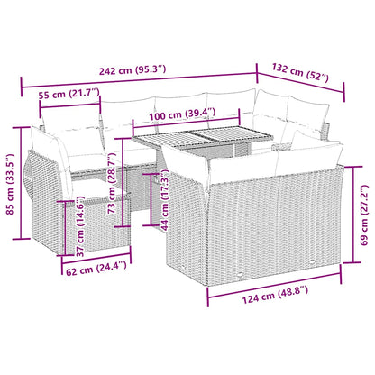 9-tlg. Garten-Sofagarnitur mit Kissen Beige Poly Rattan