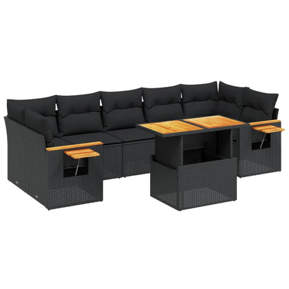 8-tlg. Garten-Sofagarnitur mit Kissen Schwarz Poly Rattan