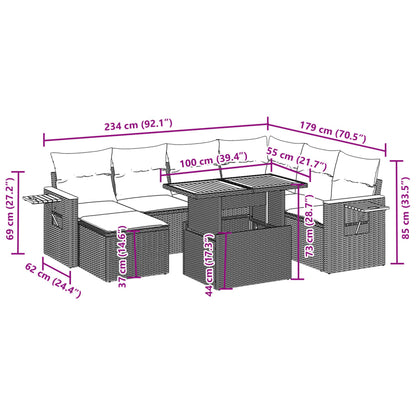 8-tlg. Garten-Sofagarnitur mit Kissen Beige Poly Rattan