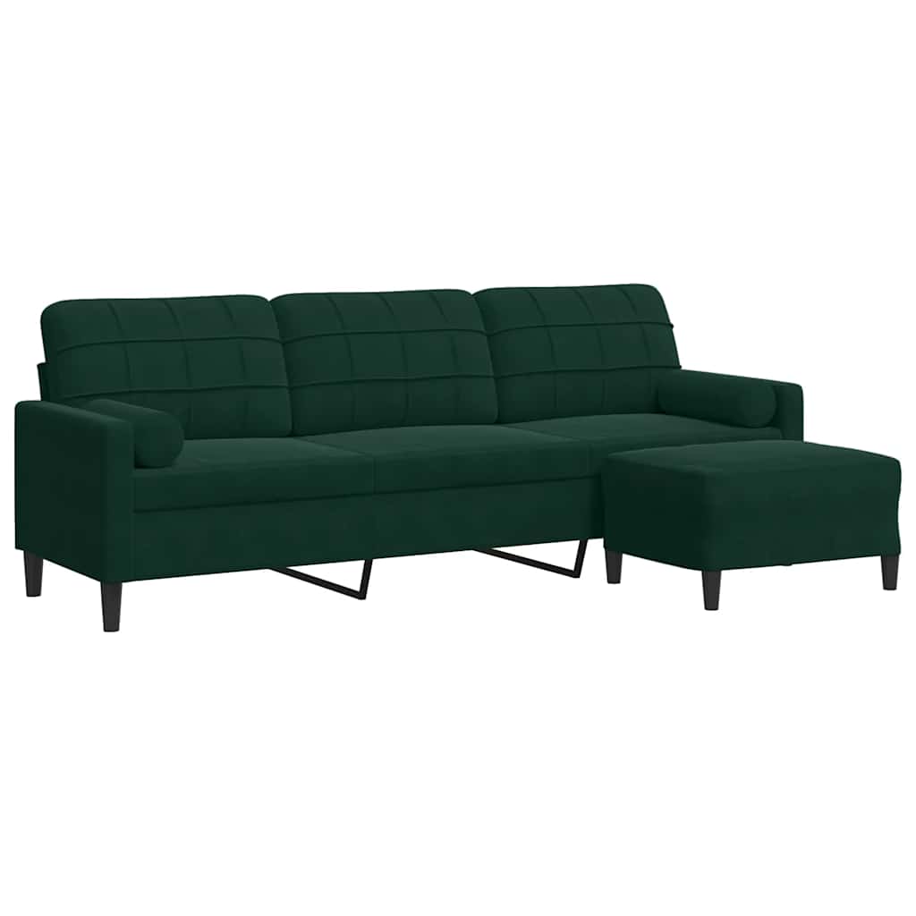 3-Sitzer-Sofa mit Hocker Dunkelgrün 210 cm Samt