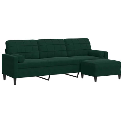 3-Sitzer-Sofa mit Hocker Dunkelgrün 210 cm Samt