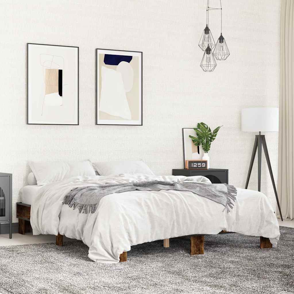 Bettgestell Räuchereiche 150x200 cm Holzwerkstoff und Metall