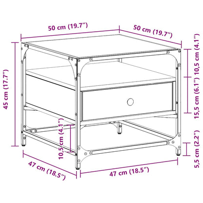 Couchtisch mit Glasplatte Sonoma-Eiche 50x50x45 cm Stahl
