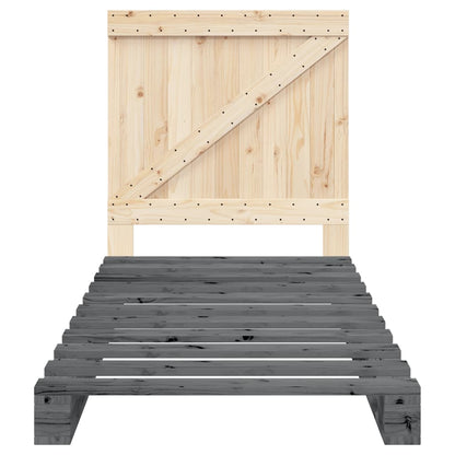 Massivholzbett mit Kopfteil Grau 90x200 cm Kiefer