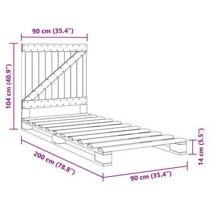 Massivholzbett mit Kopfteil Grau 90x200 cm Kiefer