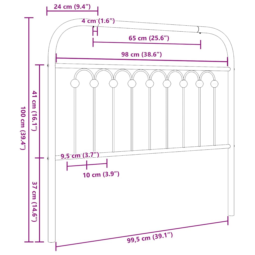 Ersatz-Kopfteil Metall Schwarz 100 cm