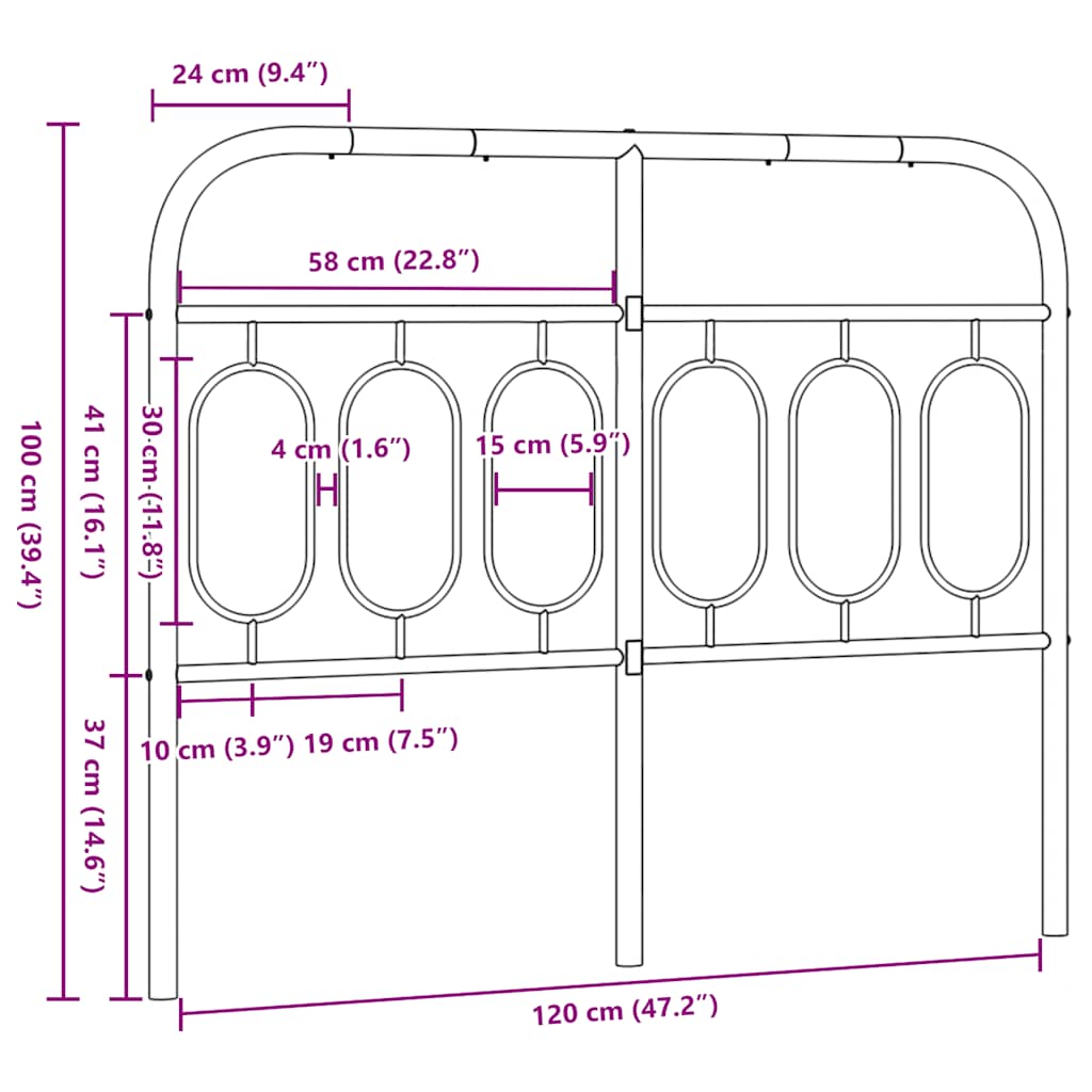 Ersatz-Kopfteil Metall Schwarz 120 cm