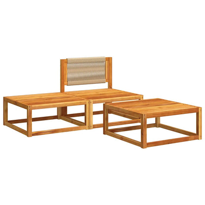 3-tlg. Gartensofa-Set mit Kissen Holz Akazie & Seil