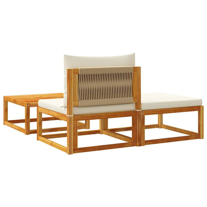 3-tlg. Gartensofa-Set mit Kissen Holz Akazie & Seil