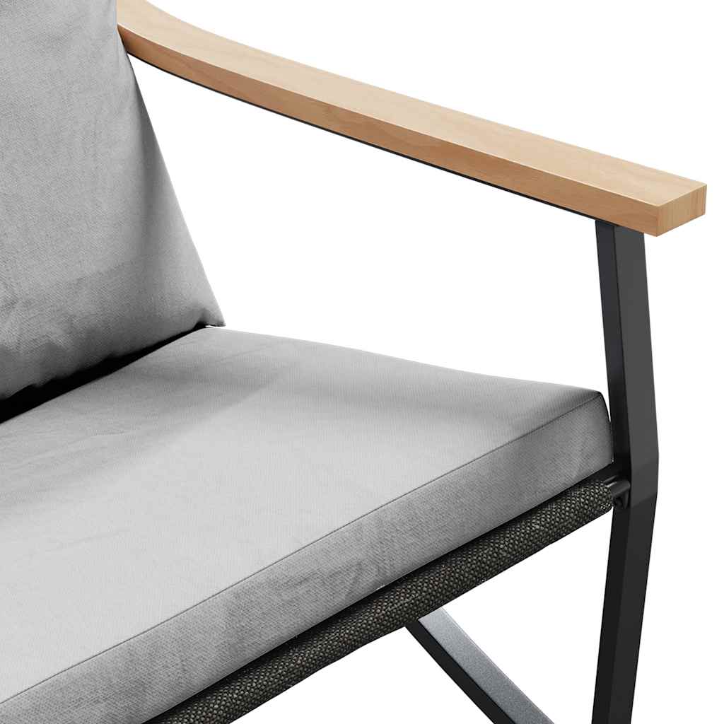 3-tlg. Balkonmöbel-Set mit Kissen Schwarz Stahl