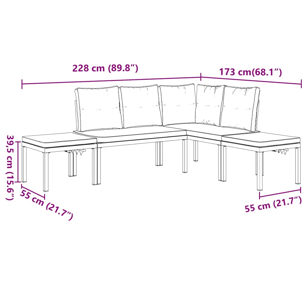 4-tlg. Garten-Sofagarnitur mit Kissen Schwarz Stahl
