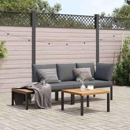 3-tlg. Garten-Sofagarnitur mit Kissen Schwarz Aluminium