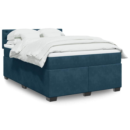 Boxspringbett mit Matratze Blau 140x190 cm Samt