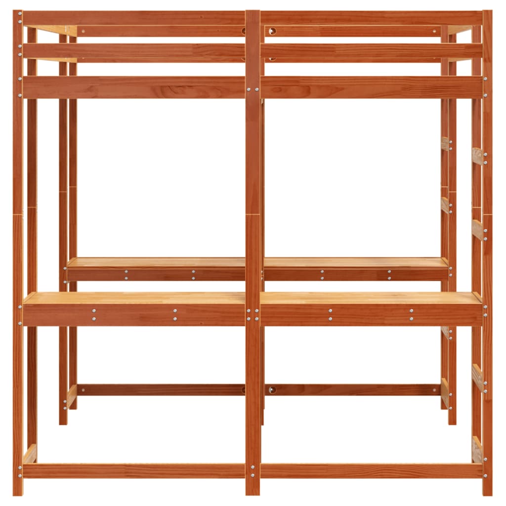 Hochbett mit Schreibtisch & Leiter Braun 160x200 cm Kiefernholz