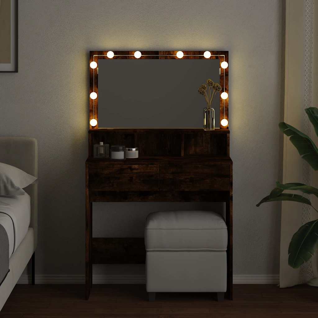Schminktisch mit LED-Beleuchtung Räuchereiche 80x41x134,5 cm