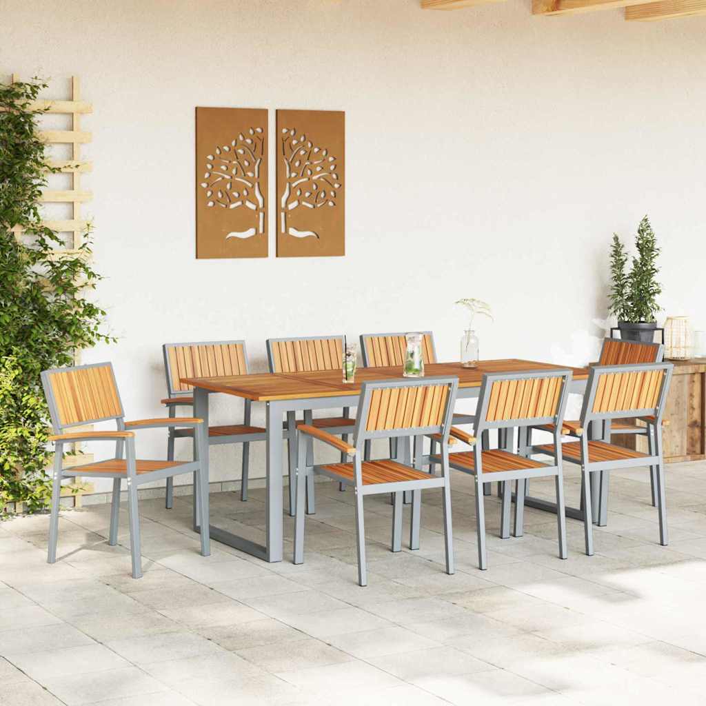 Garten Essgruppe 9 pcs Grau Massivholz Akazie