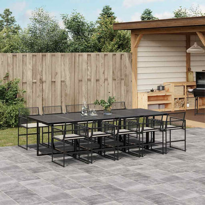 11-tlg. Garten-Essgruppe mit Kissen Schwarz Poly Rattan