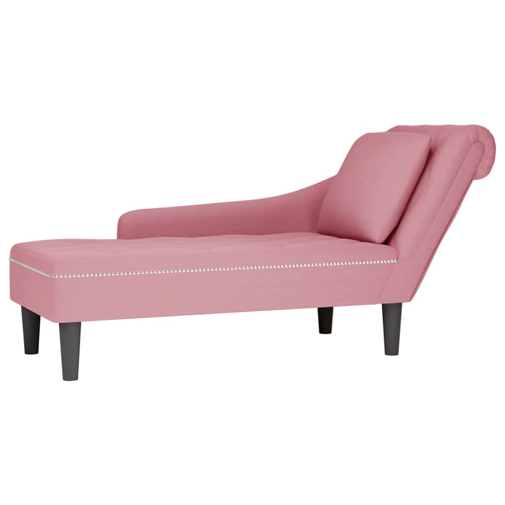 Chaiselongue mit Kissen und Rechter Armlehne Rosa Samt