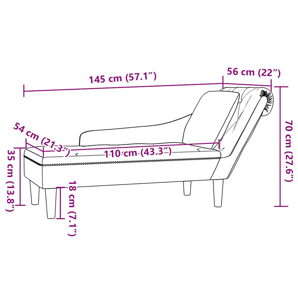 Chaiselongue mit Kissen und Rechter Armlehne Rosa Samt