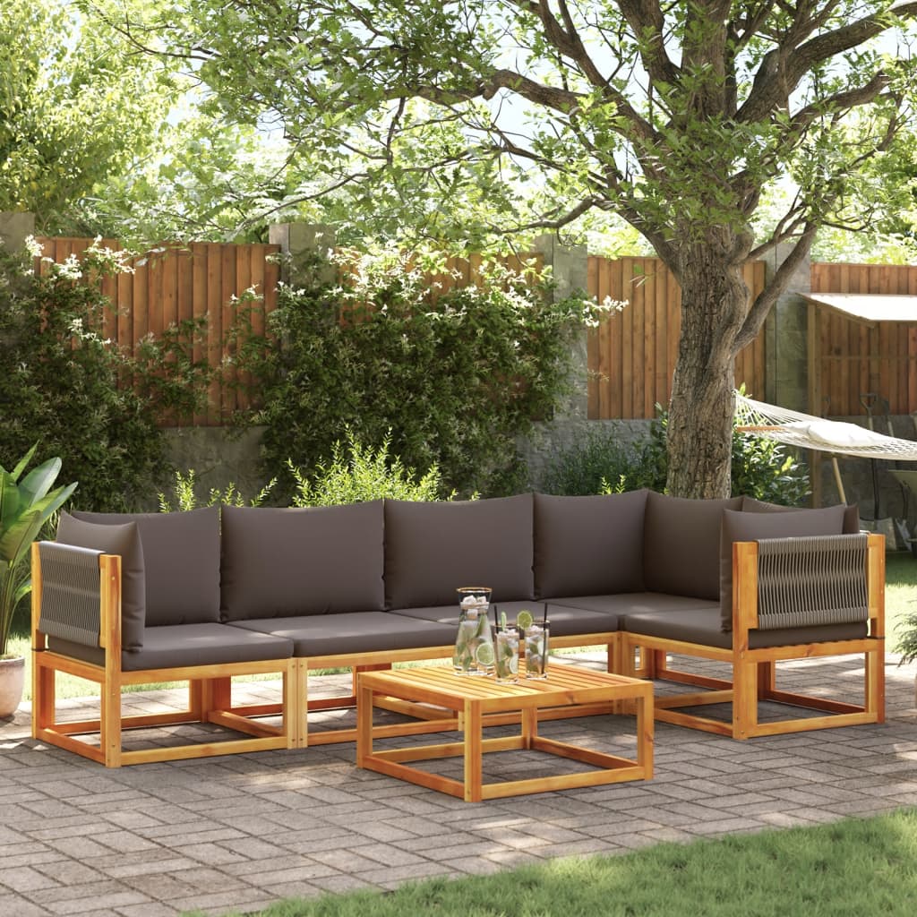 6-tlg. Gartensofa-Set mit Kissen Holz Akazie & Seil
