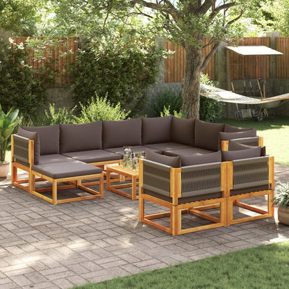 10-tlg. Gartensofa-Set mit Kissen Holz Akazie & Seil