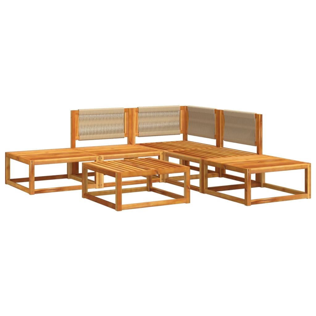 6-tlg. Gartensofa-Set mit Kissen Holz Akazie & Seil