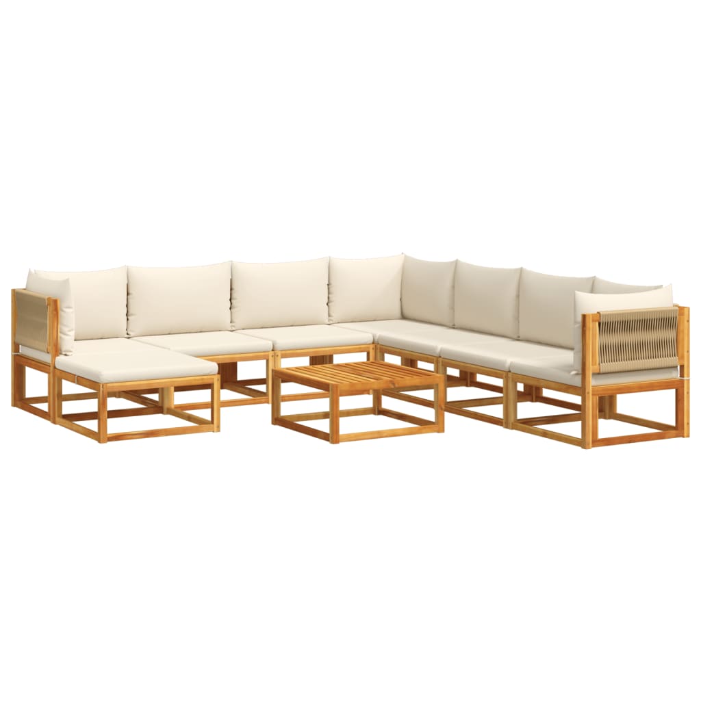 9-tlg. Gartensofa-Set mit Kissen Holz Akazie & Seil