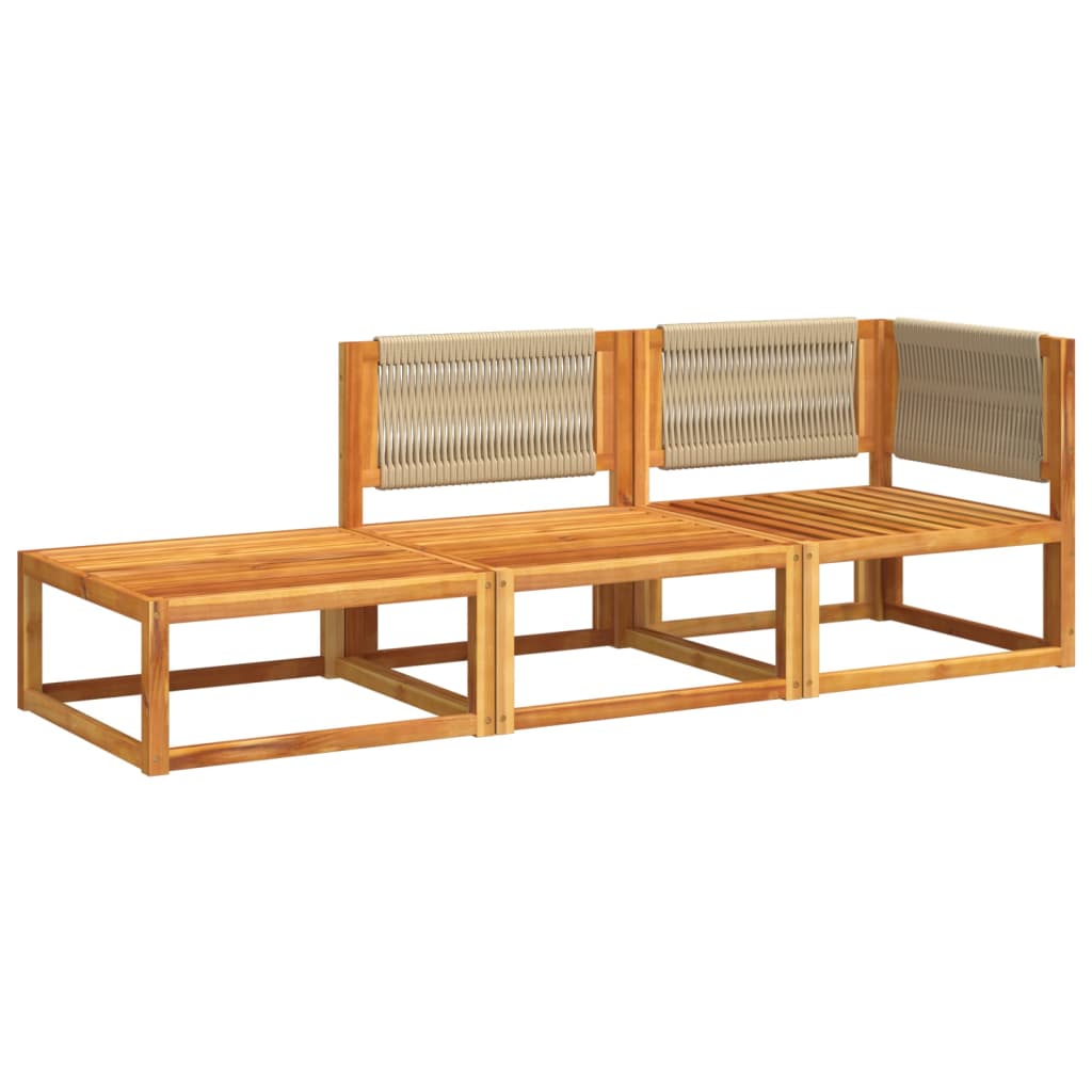 3-tlg. Gartensofa-Set mit Kissen Holz Akazie & Seil
