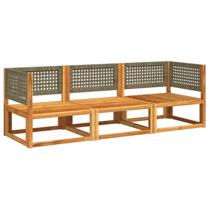 3-tlg. Gartensofa-Set mit Kissen Holz Akazie & Rattan