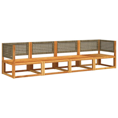 4-tlg. Gartensofa-Set mit Kissen Holz Akazie & Rattan
