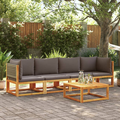 4-tlg. Gartensofa-Set mit Kissen Holz Akazie & Rattan