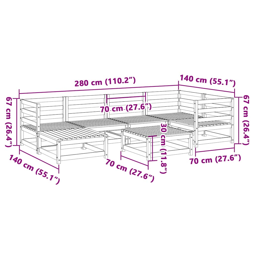 7-tlg. Garten-Sofagarnitur Kiefernholz Imprägniert