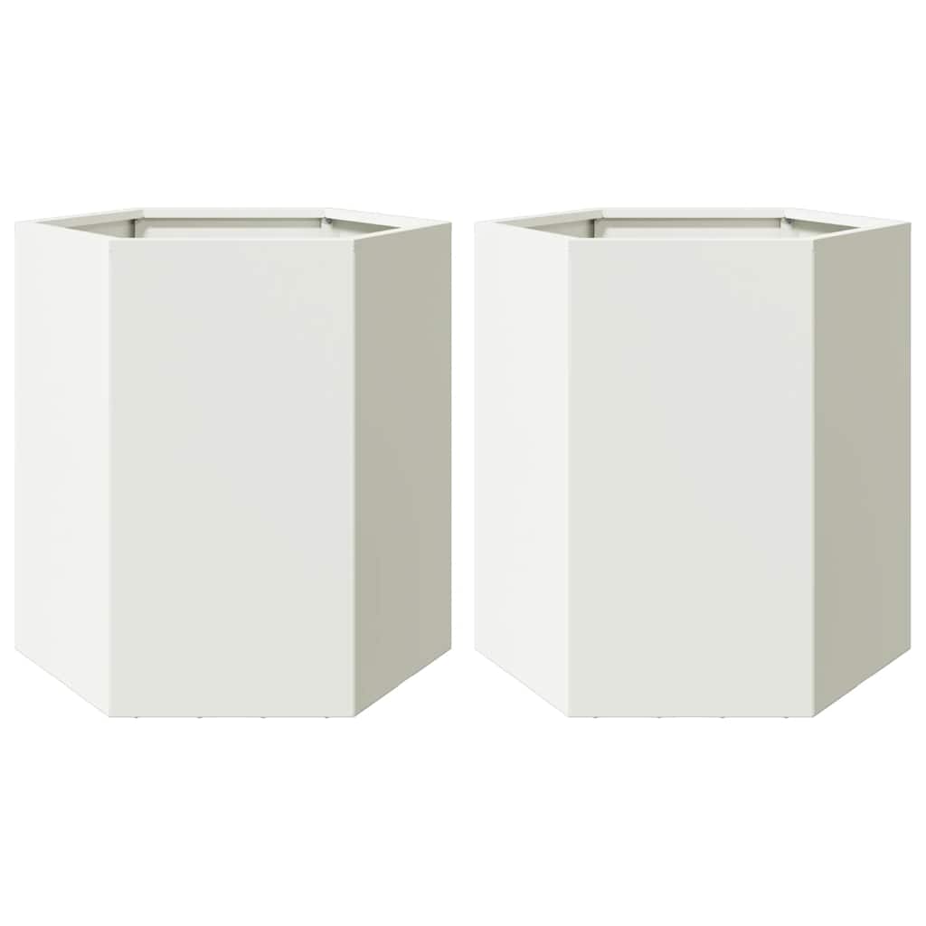 Garten-Pflanzgefäße 2 Stück Weiß Sechseckig 46x40x45 Stahl