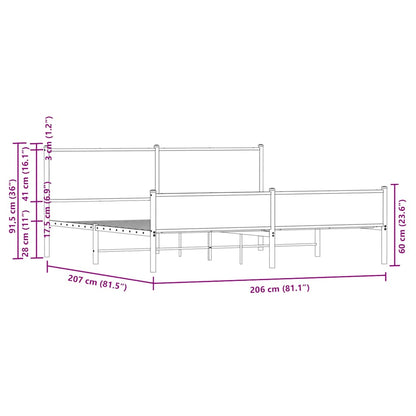 Metallbett ohne Matratze Sonoma-Eiche 200x200 cm