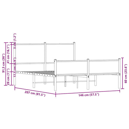 Metallbett ohne Matratze Räuchereiche 140x200 cm