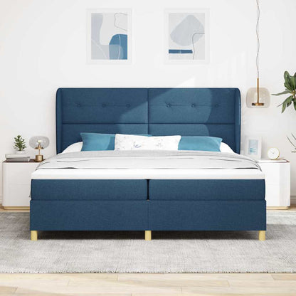 Boxspringbett mit Matratze Dunkelgrau 90x190 cm Blau Stoff