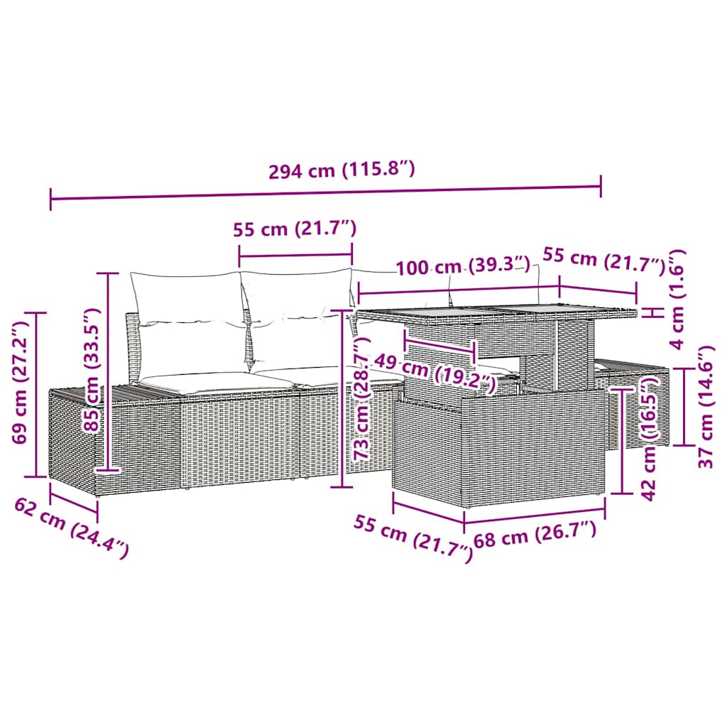 Garten Essgruppe mit Kissen 5 pcs Beige und Grau