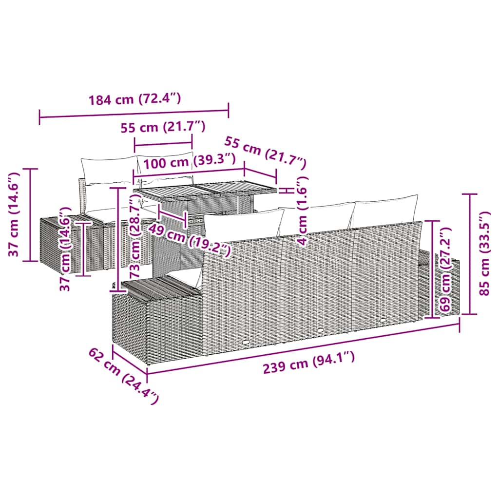 Garten Essgruppe mit Kissen 6 pcs Schwarz und Creme