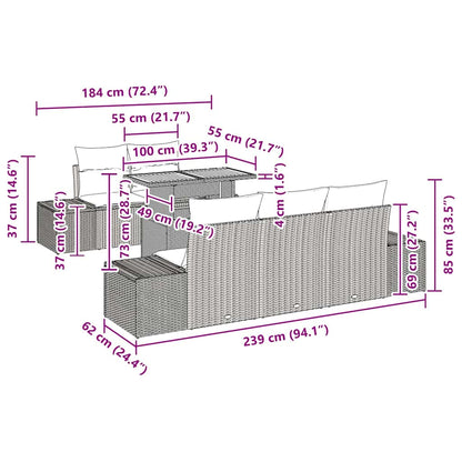 Garten Essgruppe mit Kissen 6 pcs Schwarz und Creme